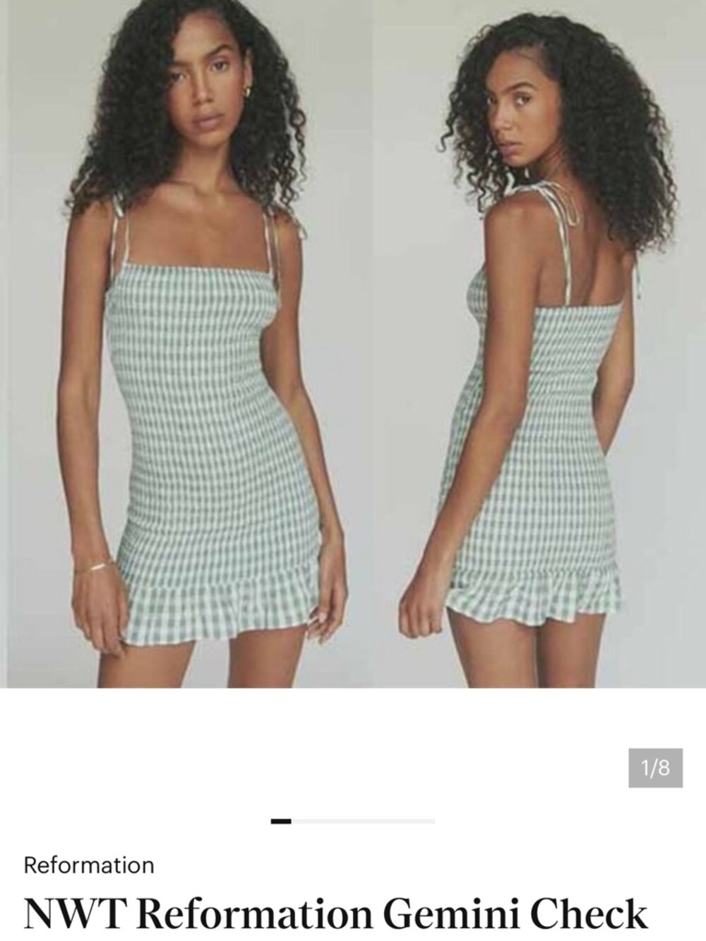 Reformation Mint Green Gingham Mini Slip Dress